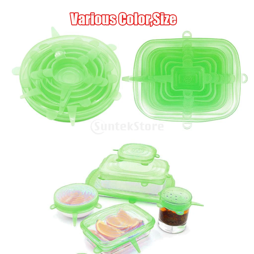 

2 Set Green Silicone Stretchable Lids Bowl Covers Food Storage Various Sizes