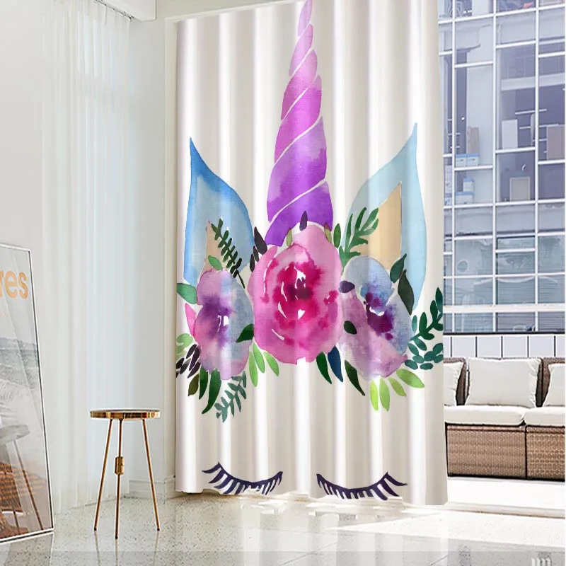 

Custom Unicorn Window Curtains For Living Room Nylon Fabric Modern Home Decorative For Boys Girls Room Curtains Window Drape