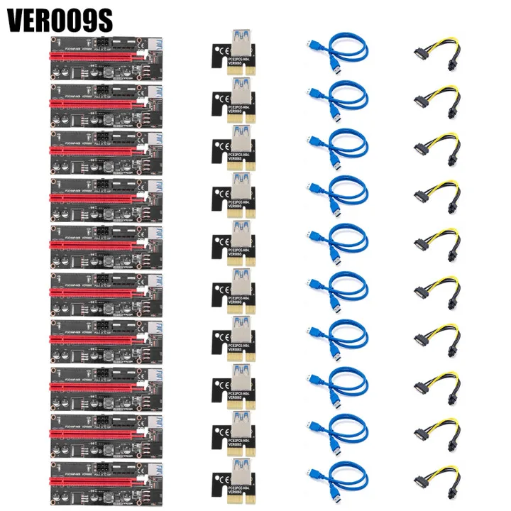 

10 шт. Новый USB 3.0 PCI-E Райзер VER 009S Экспресс 1X 4x 8x 16x Райзер адаптер карты SATA 15pin на 6 pin адаптер питания