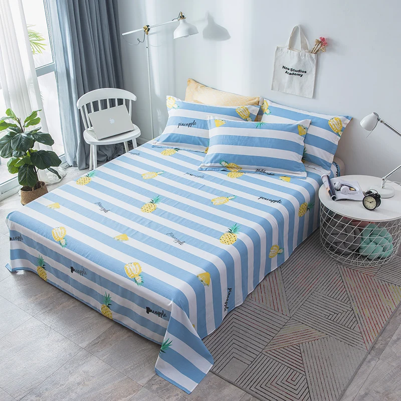 

Pineapple Bedsheet Pillowcase Duvet Cover Sets 100% Cotton Bedlinen Twin Double Queen King Size quilt cover stripe blue Bedding