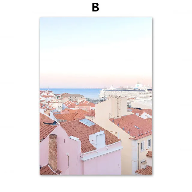 Картина на холсте Португалия Лиссабон замок автобус здание розовые фотографии