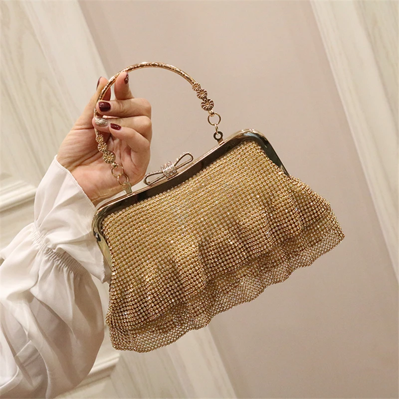 

Women Bags Crystal Totes Handbags Retro Bow Tie Gold Evening Bags Luxury Wedding Bride Metal Chain Ladies Crossbody Shoulder Bag