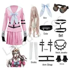 Костюмы для косплея Миу ирума из аниме данганронпа 3, униформа для девочек, одежда с париком, с бесплатным поясом, с ремешком на руку, с воротником, носки, очки