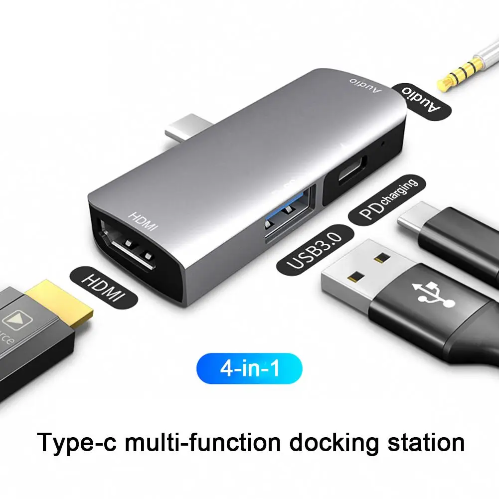 Адаптер для мобильного телефона 4 в 1 алюминиевый Type C с зарядкой PD 4K HDMI 3 5 мм разъем