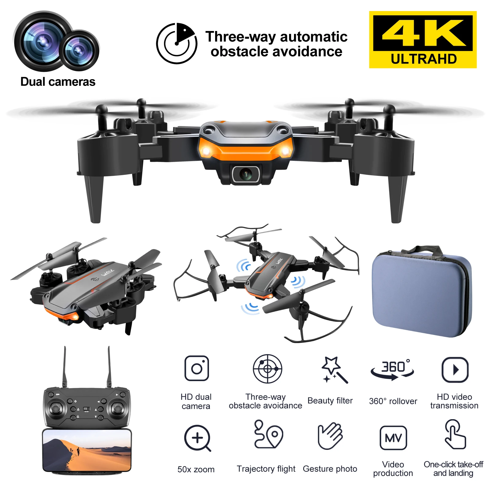 

Новый мини-Дрон KY603 4K HD камера трехсторонний инфракрасный режим предотвращения препятствий удержание высоты складной Радиоуправляемый ква...