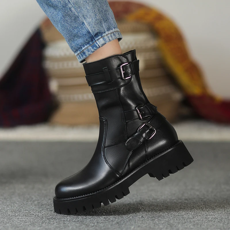 Ботинки женские из натуральной кожи на среднем каблуке Осень-зима | Обувь