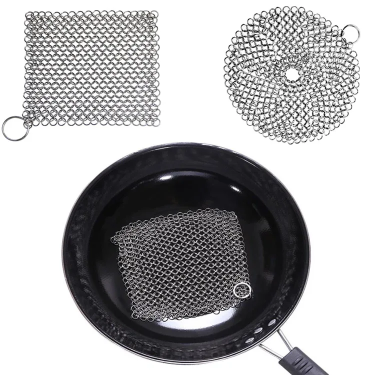 

Stainless Steel Finger Cast Iron Cleaner Cleaning Brush Chain Mail Brush Kitchen Tools Pan Scrubber Brush Chainmail