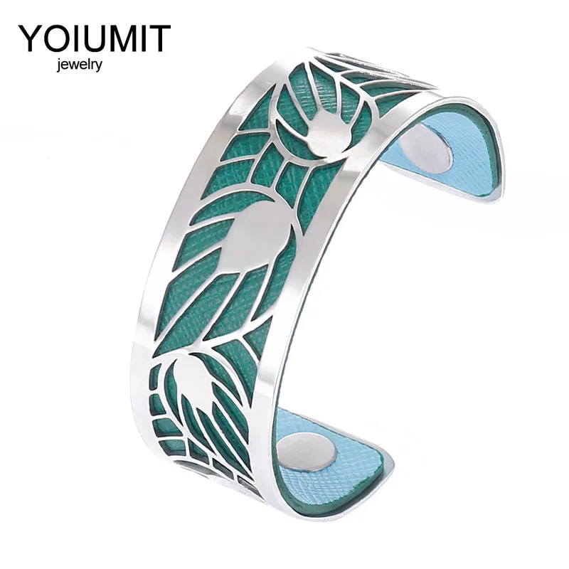 Cremo Модный Браслет-манжета в форме листа, браслеты для женщин Bijoux Yoiumit, ювелирные изделия из нержавеющей стали, Реверсивные кожаные браслеты