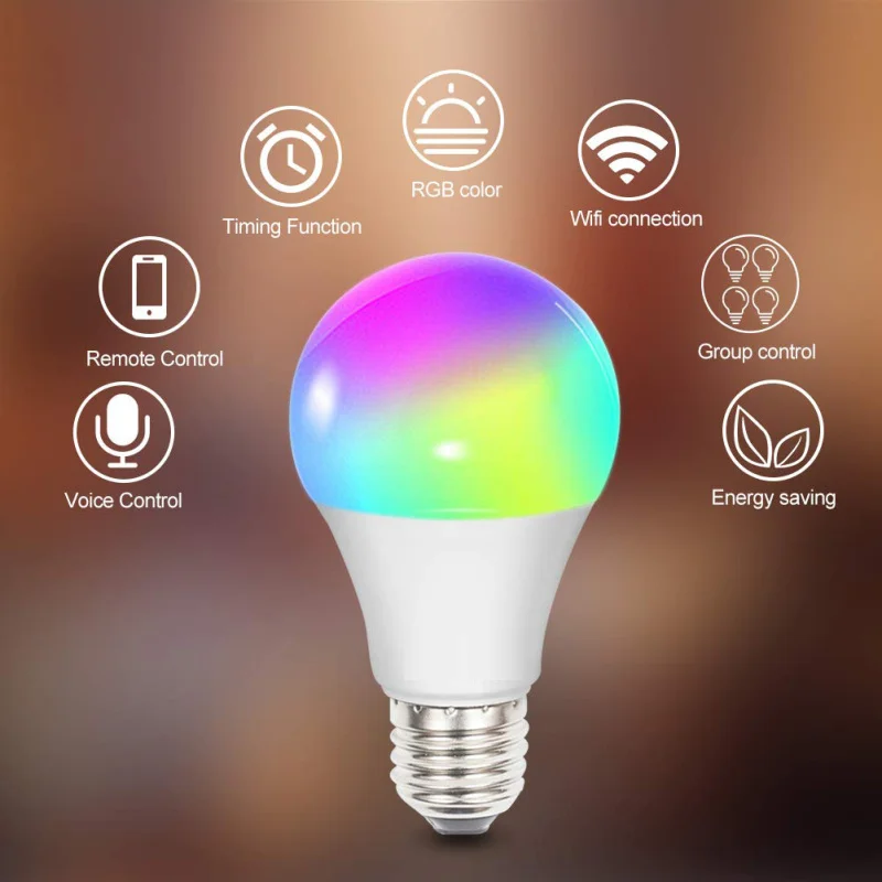 E27 WiFi умный светильник RGB светодиодная лампа 7 Вт многоцветная диммируемая