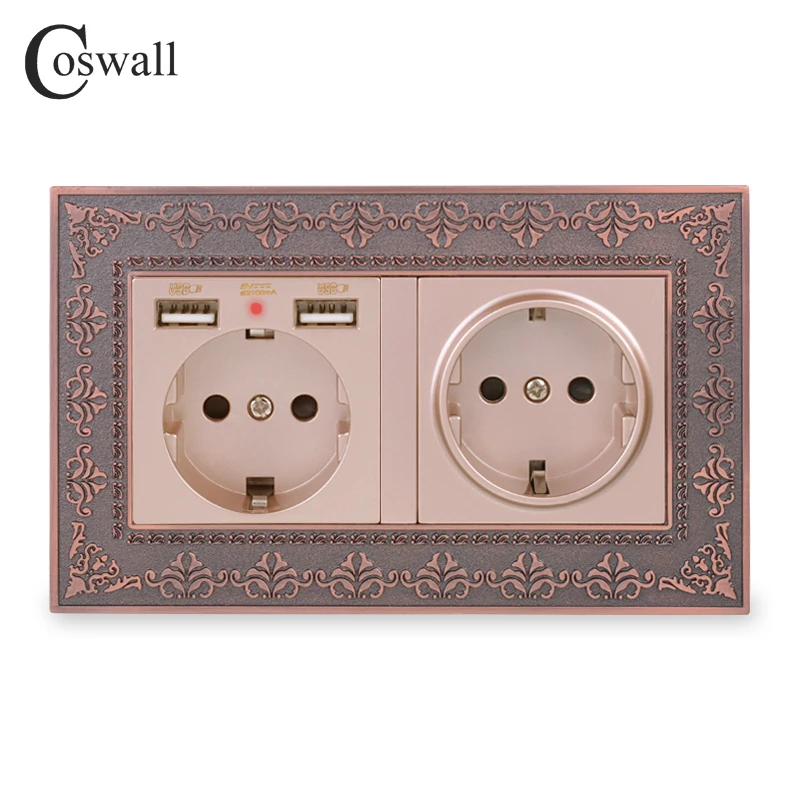 COSWALL двойная Россия Испания настенная розетка стандарта ЕС с 2 USB портами для