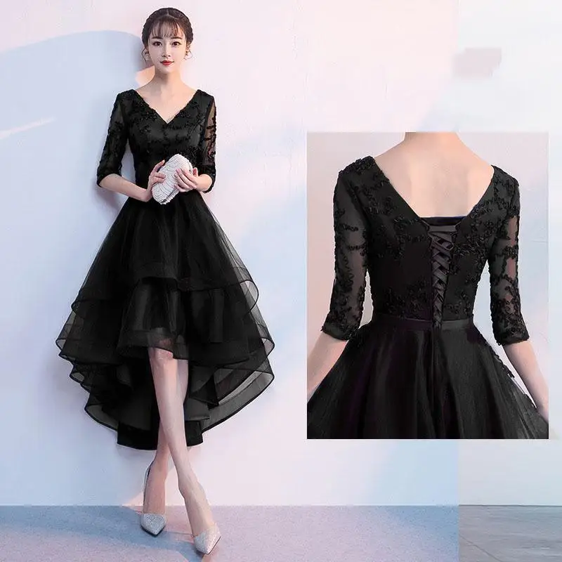Черное асимметричное вечернее платье с цветочной вышивкой Qipao для женщин Cheongsam воротник Мандарин перспективное Сетчатое платье - Цвет: black b