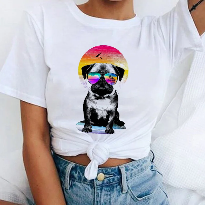 

2021 New Summer Tshirt Lady Tops Tee Harajuku Tshirt Female Cute Bulldog Cartoon T Shirt Women's T-shirt Hipster T shirt