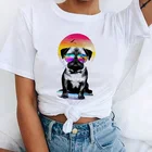 Новинка 2021, летняя футболка, женские топы, футболка в стиле Харадзюку, женская футболка с милым рисунком бульдога, женская футболка, хипстерская футболка