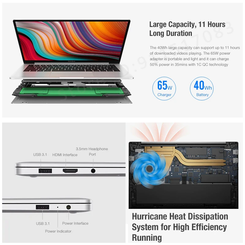 Ноутбук Xiaomi RedmiBook 13 ультратонкий ноутбук с процессором Intel Core i7-10510U/i5-10210U GeForce MX250 8