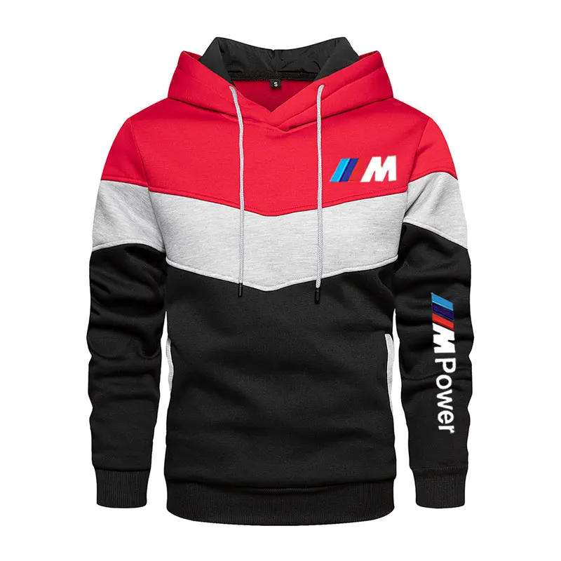 

2021 New Men's Stitching BMW Fashion Autumn And Winter Hooded Outdoor Sports Hoodie Casual Loose Polar Street Clothes