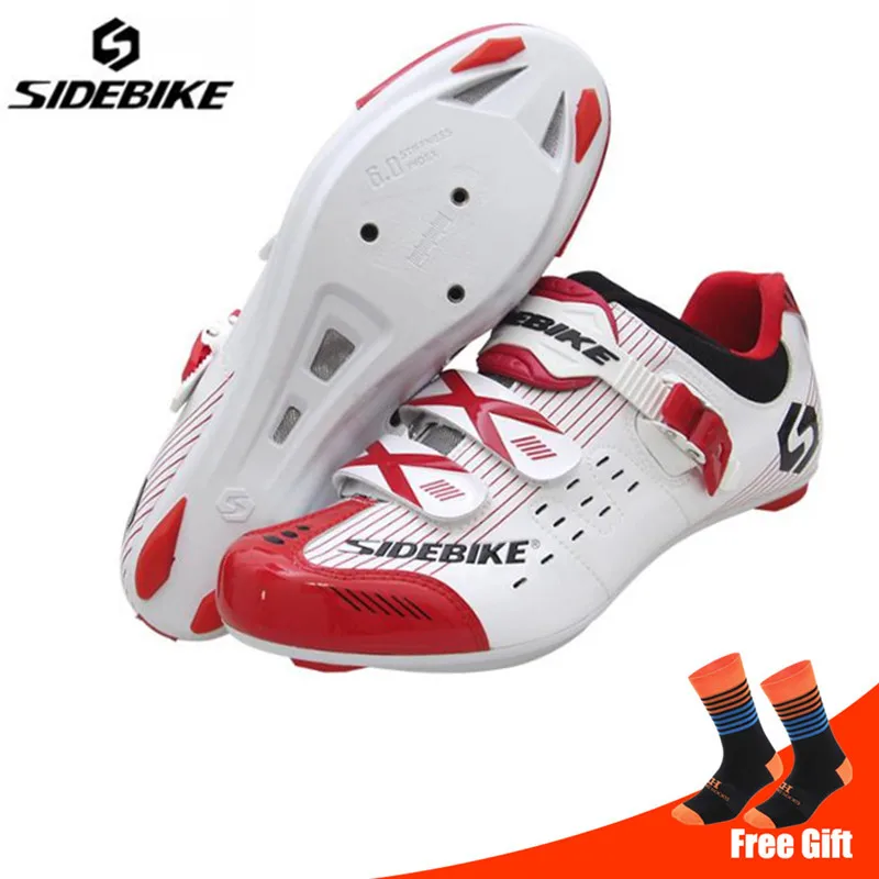 add socks SIDEBIKE/Мужская обувь для велоспорта; комплект с педалью; sapatilha ciclismo; обувь для гоночного велосипеда; самоблокирующиеся велосипедные кроссовки; спортивная профессиональная обувь - Цвет: add socks