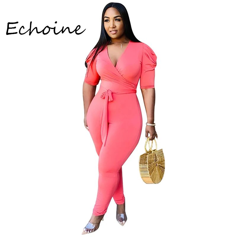 Женский комбинезон с V образным вырезом коротким рукавом|Женские комбинезоны| |