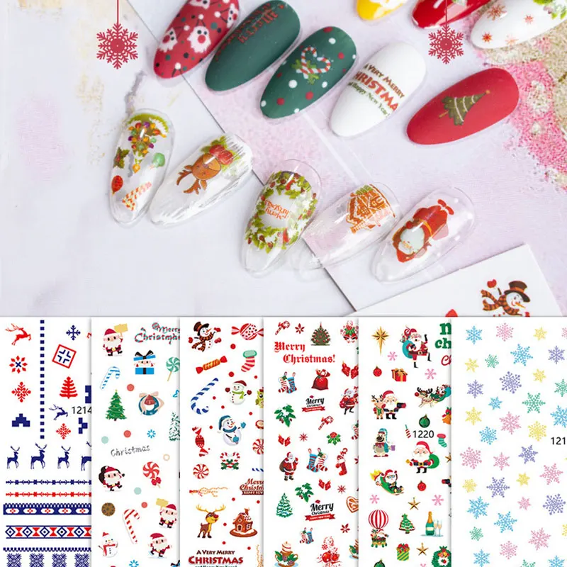 

Christmas Stickers for Nails Adhesive 3D Nail Sticker Foil For Nails Art Decoration Cartoon Designs Nail Decals Manicure Tool