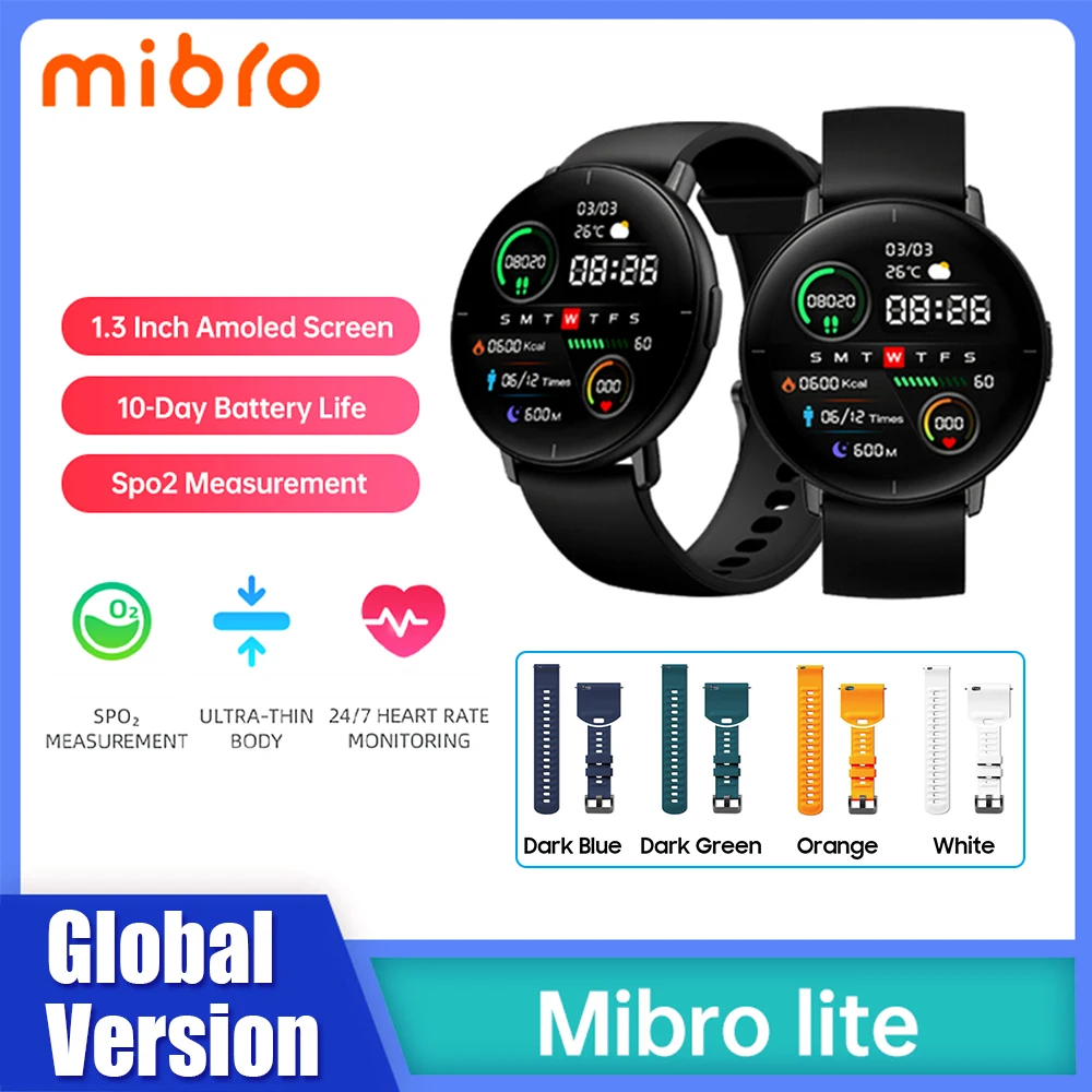 Original Glabal Version Mibro Lite Smartwatch 1.3” Amoled Screen Bluetooth5.0 Multi-language 10Days battery life Smart Watch Men |