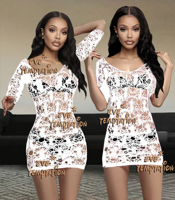 Сексуальное вязаное крючком белье в сеточку детская одежда комбинация платье