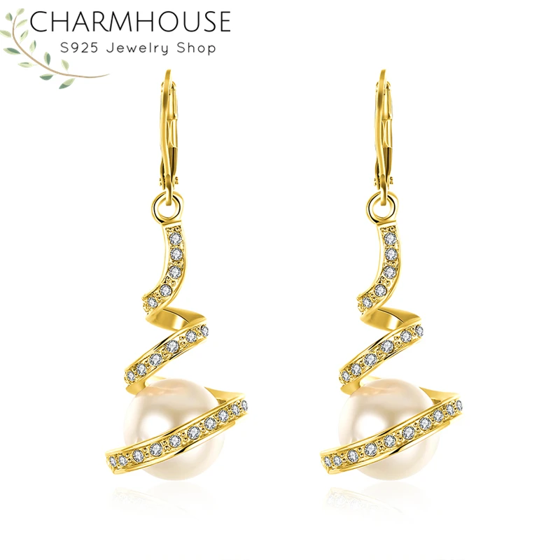 Charmhouse 18K розовые серьги золотого цвета для женщин серьга с жемчугом цирконием