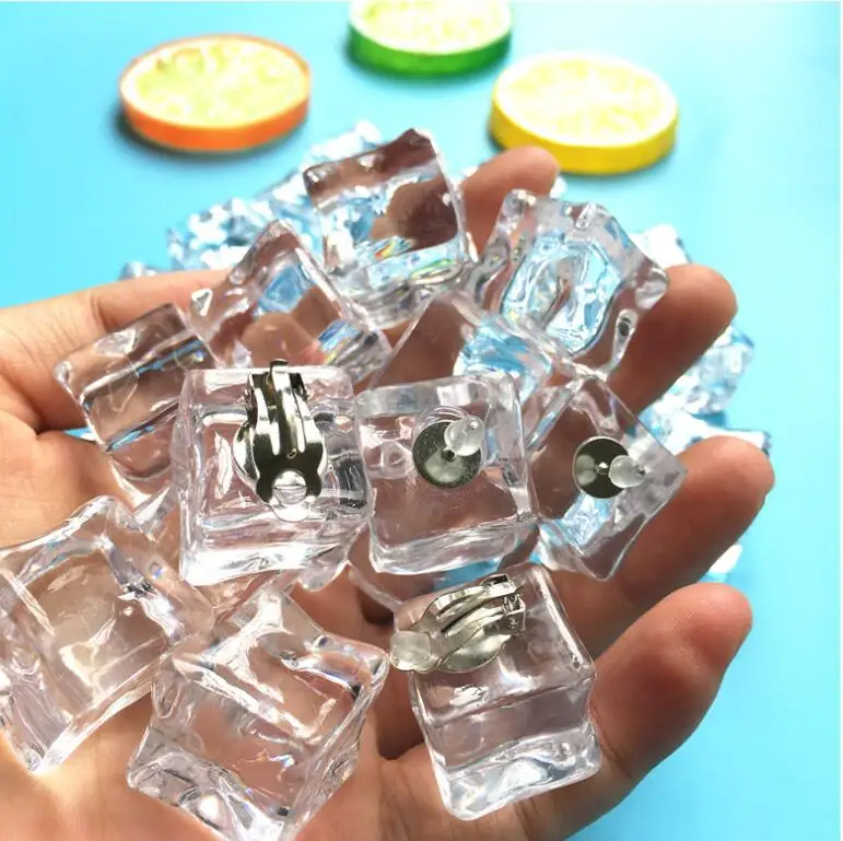 Женские серьги-гвоздики ручной работы с 3D кубиками льда простые прозрачные для