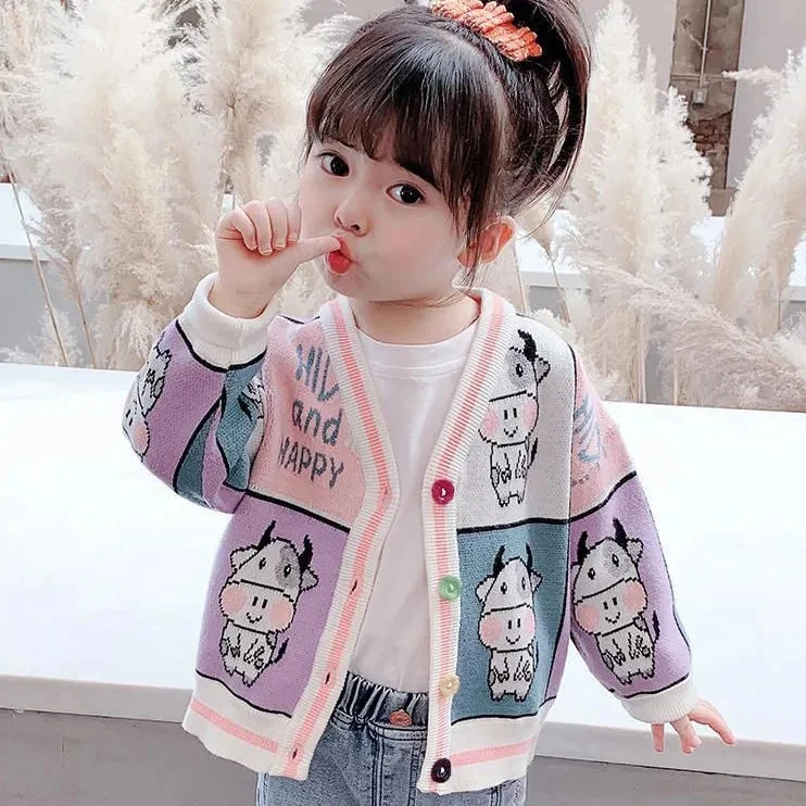 Girls cardigan sweaters new spring autumn children's cartoon coats kids girls Baby Sweaters casual cotton clothing tops P4 362