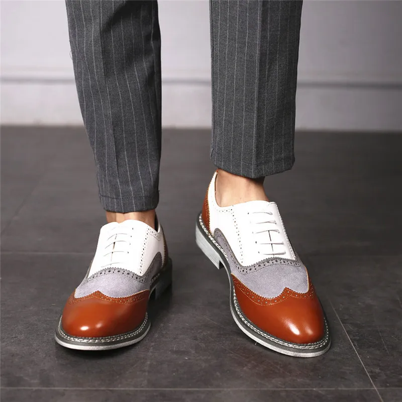 

High Quality Men Leather Original Comfort Luxury Brand Spring Laces Up Color Matching Shoes Summer Casual Breathable Footwear