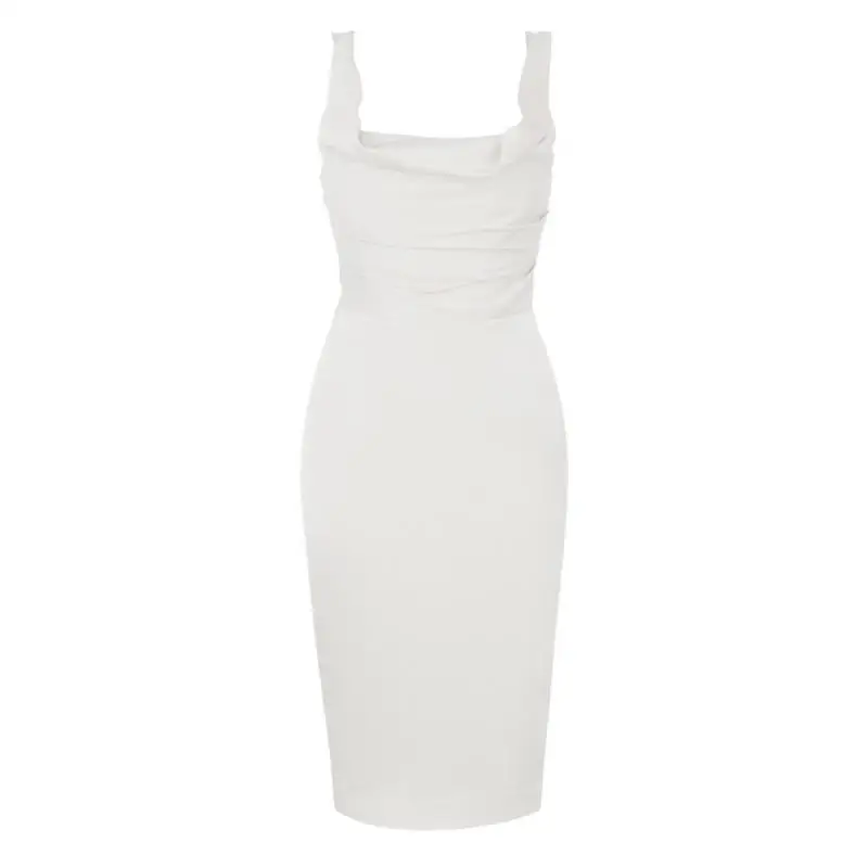 

Square Collar Summer Dresses Women Sleeveless White Strap Sheath Dress Package Hip Sexy Bodycon Dress Elegant Vintage Robe 2021