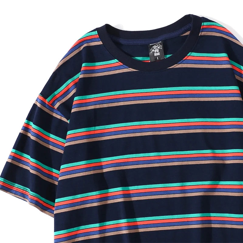 

FGKKS 2021 New Men Striped T-Shirt Tops Brand Men Loose Casual Cotton Tee Shirt Summer New Short Sleeve Couple T Shirts Male