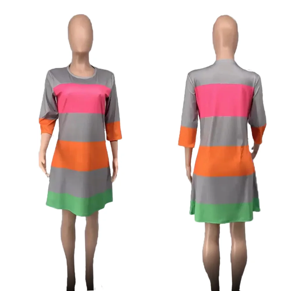 Летнее Повседневное платье в радужную полоску африканском стиле для женщин