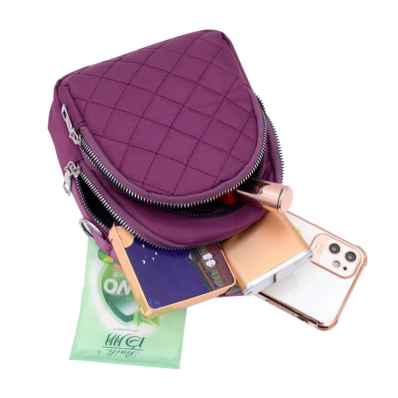 

Women Shoulder Bag Fashion Pure Color Casual Tote Outdoor Bag Nylon 3 Layers Zipper Messenger Crossbody Bag Mobile Phone Handbag