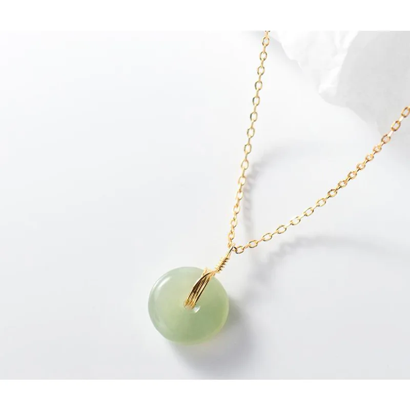 

Retro Round Jade Pendant Necklace Women Luxury 925 Sterling Silver Gold Chain Necklace Fine Jewelry Female Best Friend Gift