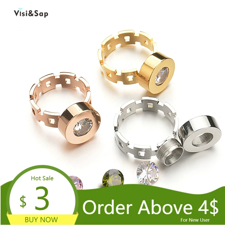 Visisap винт полое кольцо сменный хрустальные камни кольца для Для женщин человек