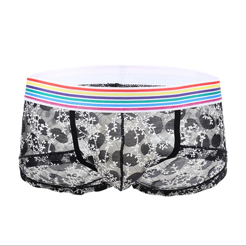 5Pcs Panties High Material Mens Lace Breathable Shorts Rainbow Belt Sexy Underpant Fast-drying Men's Temptation Underpants