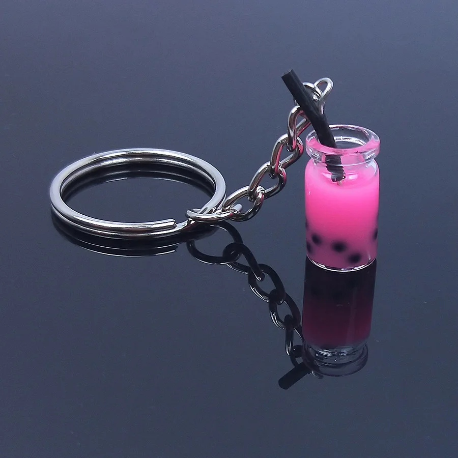 Rose red Acrylic Cute Keychain Ice Cream Pearl Milk Tea Drink Bottle Keyring Bag Pendant Couples Women Men Girl Gift Trinket Dropshipping - Цвет: Rose red