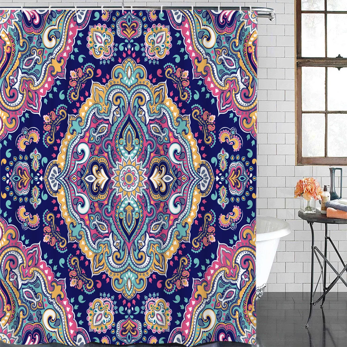 Indian Style Shape Flower Shower Curtain Bathroom Decor Fabric Farmhouse | Дом и сад