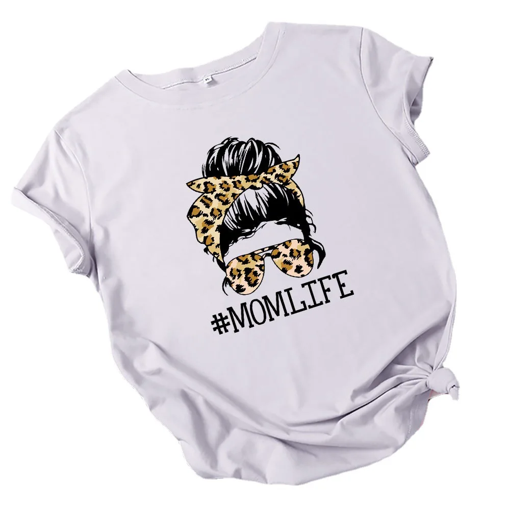 

2021 New Fashion Casual Multicolor Leopard Print Headdress Printing Short-Sleeved Round Neck Cotton T-Shirt Top