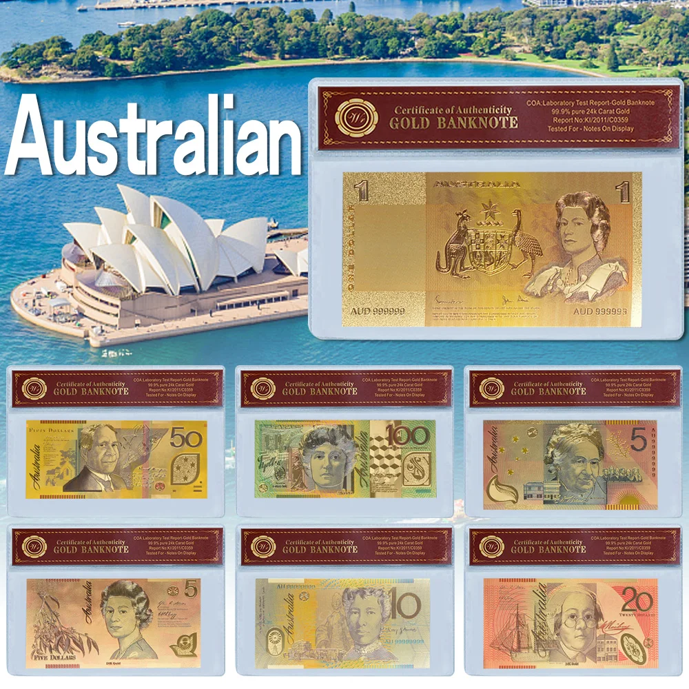 

WR Wholesale Australia 100 Dollars Gold Foil Banknote with Coa Frame New AUD 100 Fake Money Non-currency Banknote Gift for Men