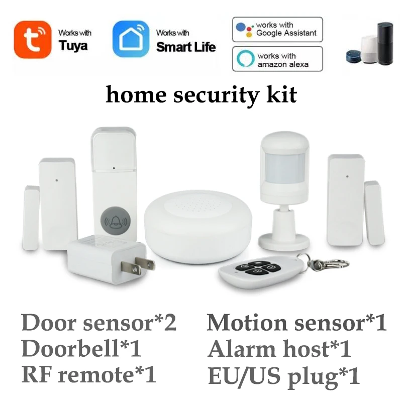 

Комплект для умного дома Tuya, Wi-Fi сигнализация, дистанционное управление PIR, дверной датчик, дверной звонок, работает с Alexa Google Assistant