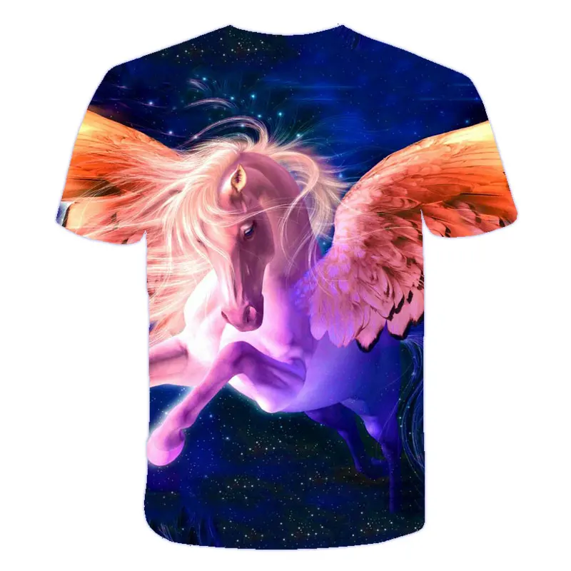 

Summer unicorn children's short-sleeved T-shirts are still in our clothes 3D printed T-shirt unicorns with colorful hair polyest