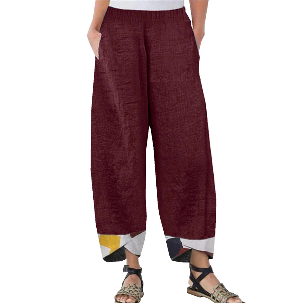 5XL Цветные Лоскутные Брюки для женщин с карманами эластичная Средняя талия