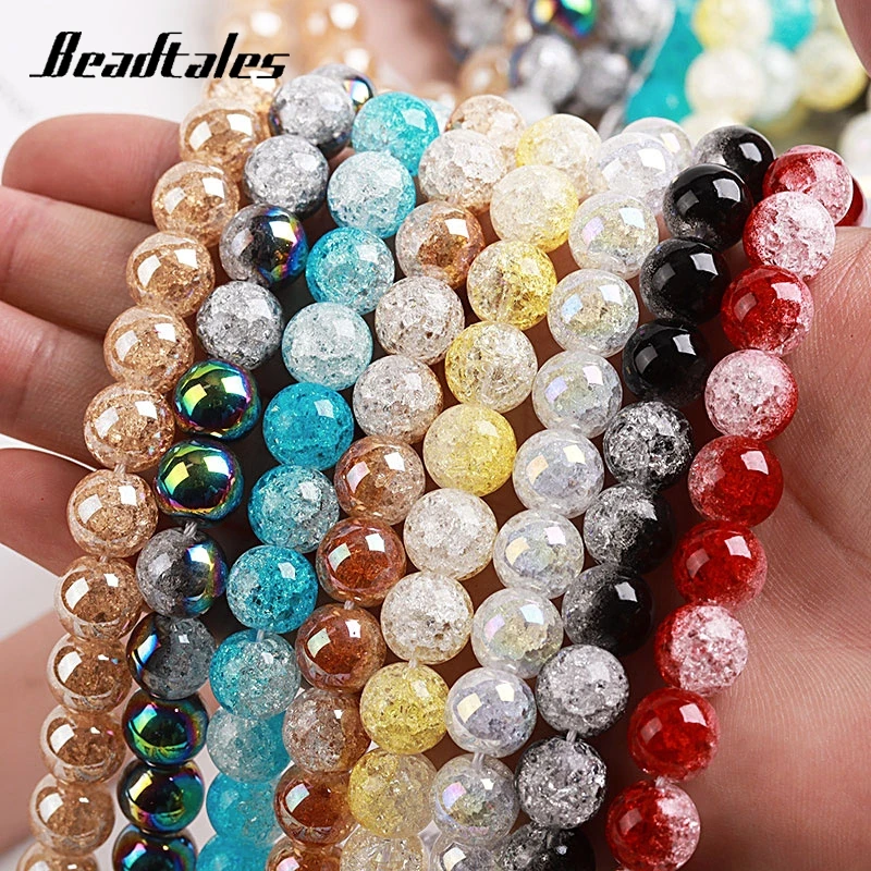 

Beadtales 6/8/10mm Natural Cracked Stone Beads Round Cracked Loose Stone Beads For Jewelry DIY Making Bracelet Accessories