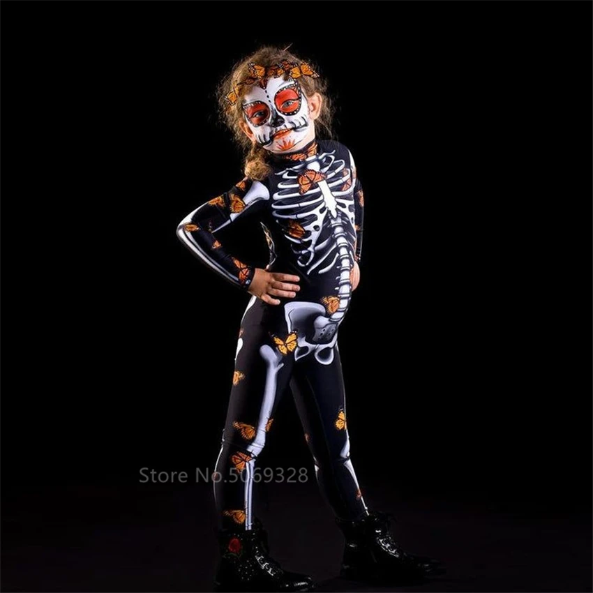 Костюм женский на Хэллоуин скелет Бабочка комбинезон призрак | Тематическая