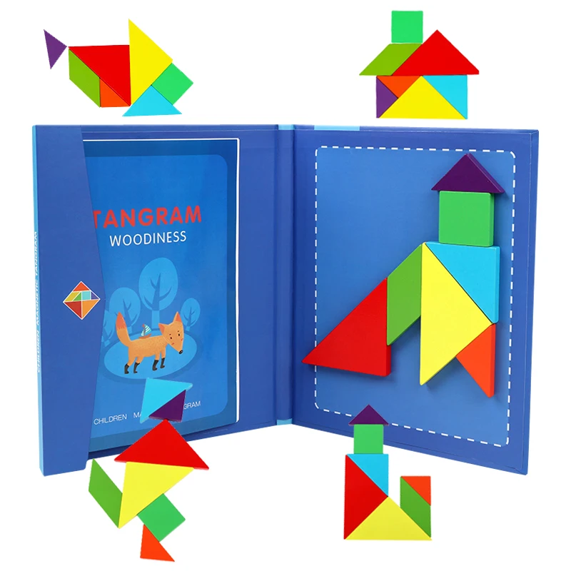 

Magnetic Jigsaw Puzzle Wooden Toy 3D Shapes Board Tangram Game Montessori Kids Early Learning Educational Toys For Children Gift