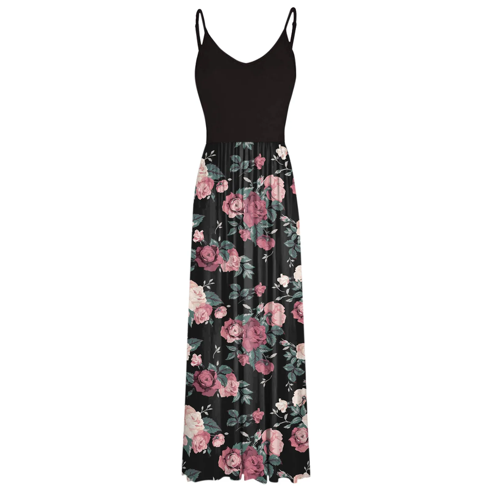 

Women's Maxi Dresses Summer Sleeveless Pocket Casual Floral Printing Dress Female Beach Long Spaghetti Strap Dress#35