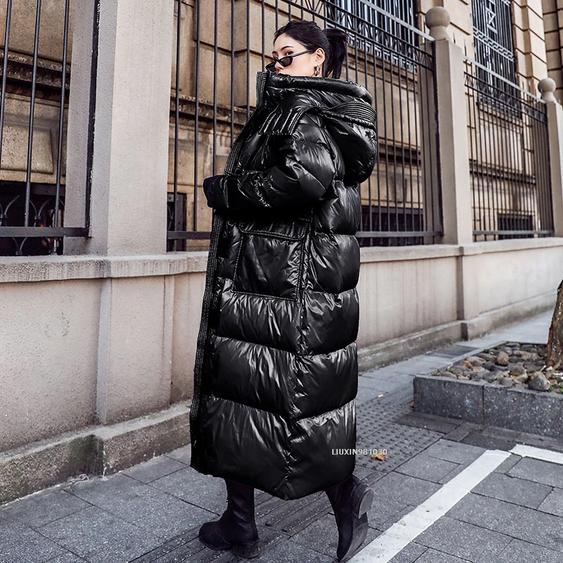 Зимняя Глянцевая парка 2020 спортивная теплая куртка женское Свободное длинное