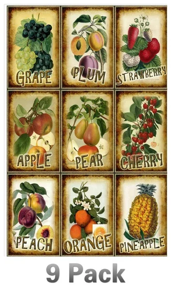 

9 Packs Fruits and Vegetables a Variety of Different Styles Fresh Fruits Retro Home Kitchen Restaurant Bar Cave Outdoor Tin Sign