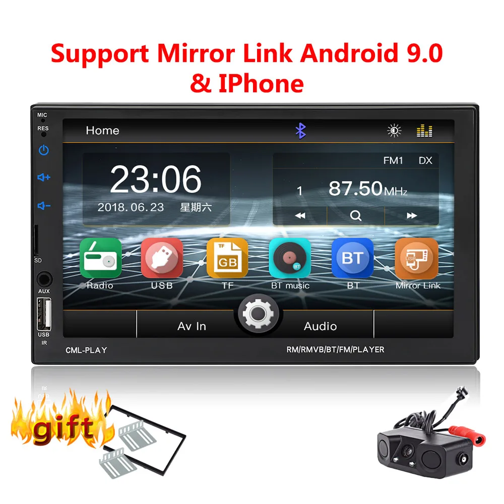 with PZ451 2 Din автомагнитола Bluetooth mirrorlink 2din Автомагнитола 7 ''MP5 плеер Автомобильный Монитор автомобильный аудио для камеры заднего вида пульт дистанционного управления - Цвет: with PZ451