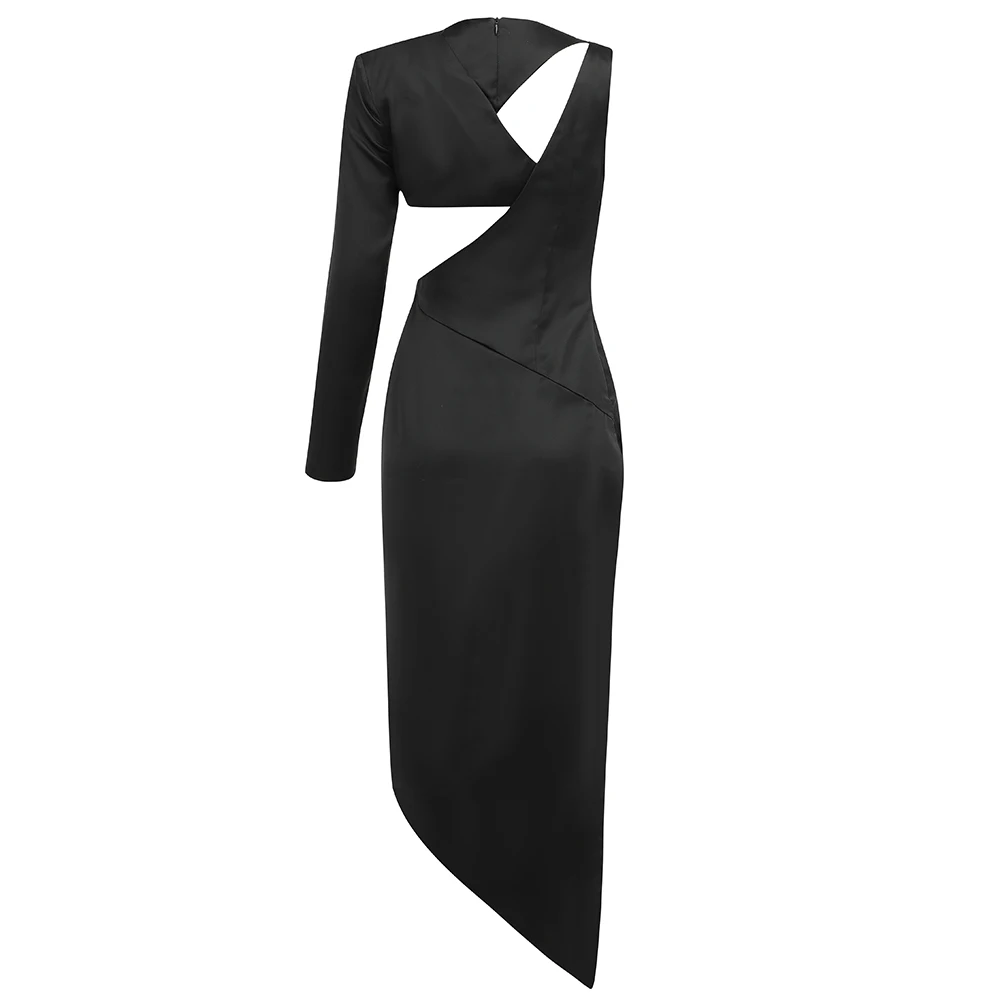 

Women Sexy Single Long Sleeve Elegant Designer Red Satin Dress 2021 Black Evening Celebrity Bodycon Party Dress Vestido